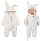 AGQT Newborn Baby Boys Bunny Costume First Easter Outfit One Piece Romper Rabbit Ear Halloween Animal Costumes Hoodie White Size 0-3 Months