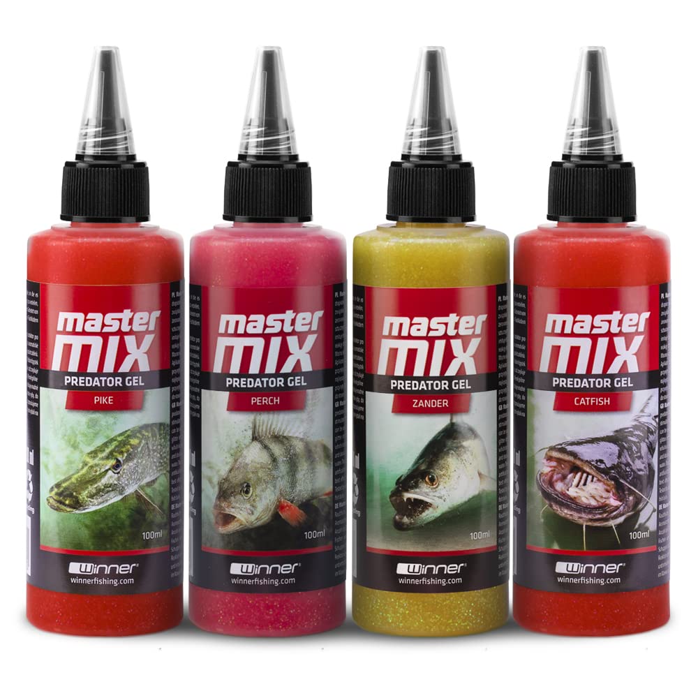 Tandem Baits Set of 4 Master Mix Predator Fish Attractor Gel | Perfect for Spinnerbaits and Deadbaits | Pike, Zander, Predator Fishing Lures | 100 ml