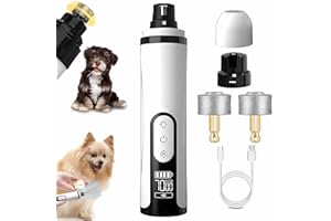 EISNZLAN heusom Silent Groom Pro Nail Grinder,Pet Nail Trimmer,3 Speeds with LED Light & Rechargeable USB Charging Pet Nail Grinders for Dog Cat Home Use (1+2*Replacement Head)