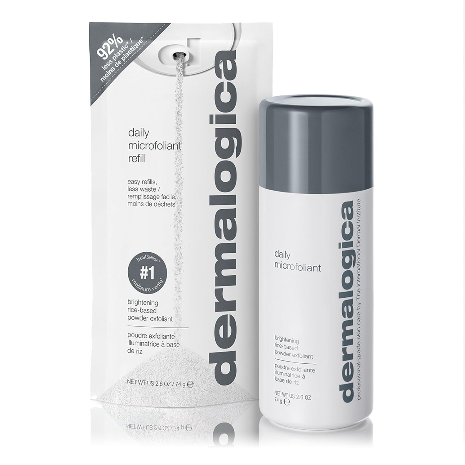 Dermalogica Daily Microfoliant - Gentle Face Exfoliator Scrub Powder with Salicylic Acid, Rice Enzymes and Papain - Achieve Brighter, Smoother Skin Every Day, 74g & 74g Refill