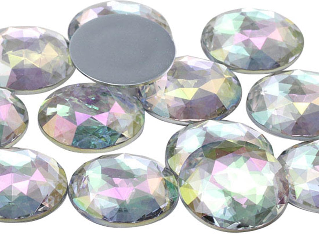 25mm Crystal Clear AB H702 Flat Back Round Acrylic Rhinestones Plastic Circle Gems for Costume Making Cosplay Jewels Pro Grade Embelishments - 20 Pieces (Crystal AB) — image 1