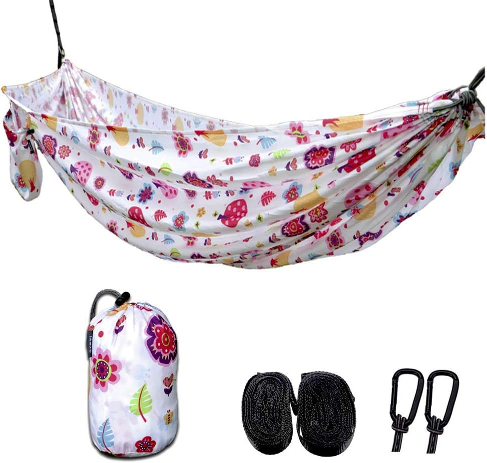 Browint Kids Hammock for Camping, Child Toddler Hammocks for Backyard Indoor Garden Outdoor Travel, Printed Parachute Nylon, Lightweight Portable Hammock with Tree Straps