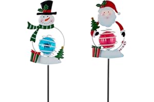 Qipade Christmas Solar Garden Lights, 27" H Snowman & Santa Claus Solar Stake Light, 2 Pack Outdoor Statues Figurine Lights for Xmas Holiday Lawn Patio Yard Decoration