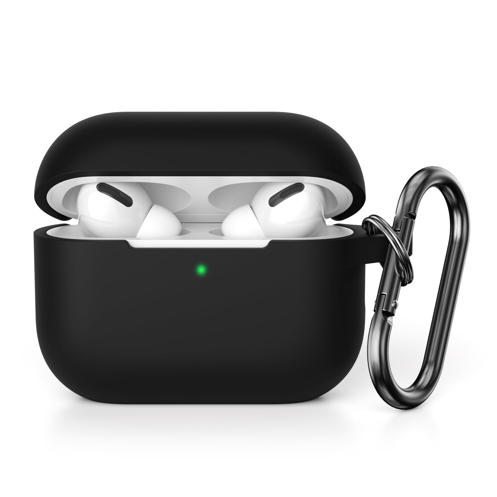 KOKOKA Case Cover Compatible with Airpods Pro 2, Soft Silicone Skin Case Cover Shock-Absorbing Protective Case for Airpods Pro 2nd Generation (2022) with Carabiner, Front LED Visible, Black