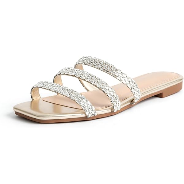 Women's Flats Sandals With Memory Foam - Crystal Pleat Design Slide Sandals Size 6-10