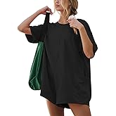 JKLESA 2025 Women's Summer Oversized T-Shirt Romper,Casual Backless Reversible Shorts Jumpsuit with Loose Fit