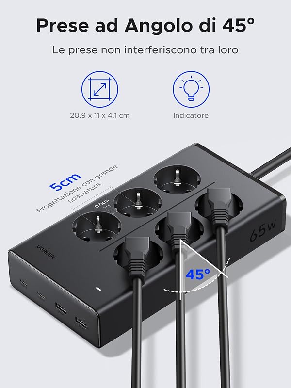 10 IN 1 Ciabatta Multipresa Elettrica  PD 65W USB C 6 Prese AC 3680W — foto 4 di 8