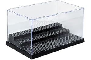 AELS 3-Level Acrylic Display Case, Dustproof Showcase for Collection Bricks Blocks Toys Models Minifigures Building, Clear, Removable, Black