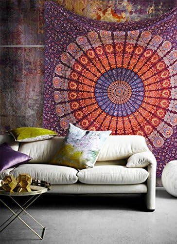 Tapestries - Popular Handicrafts Tapestry Wall Hanging Hippie Mandala Bohemian Hippy Intricate Indian Tapestries Bedspread 84x90 Inches (215cm x 230cm) Maroon