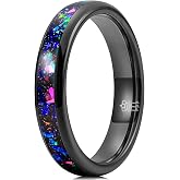 THREE KEYS JEWELRY Men Tungsten Wedding Band 4mm Size 12.5 | Three Keys Jewelry, Black, Domed, Comfort Fit, Scratch Resistant &amp; Durable, Opal Inlay, Everyday Wear