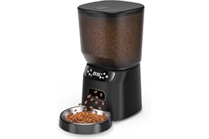 KATALIC Automatic Cat Feeder, Cat Food Dispenser with Stainless Steel Bowl, Timed Portion Control 20 Portions 6 Meals Per Day, Voice Recorder, Dual Power Supply for Small Dogs (Black)