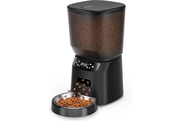Automatic Cat Feeder, Cat Food Dispenser with Stainless Steel Bowl, Timed Portion Control 20 Portions 6 Meals Per Day, Voice Recorder, Dual Power Supply for Small Dogs