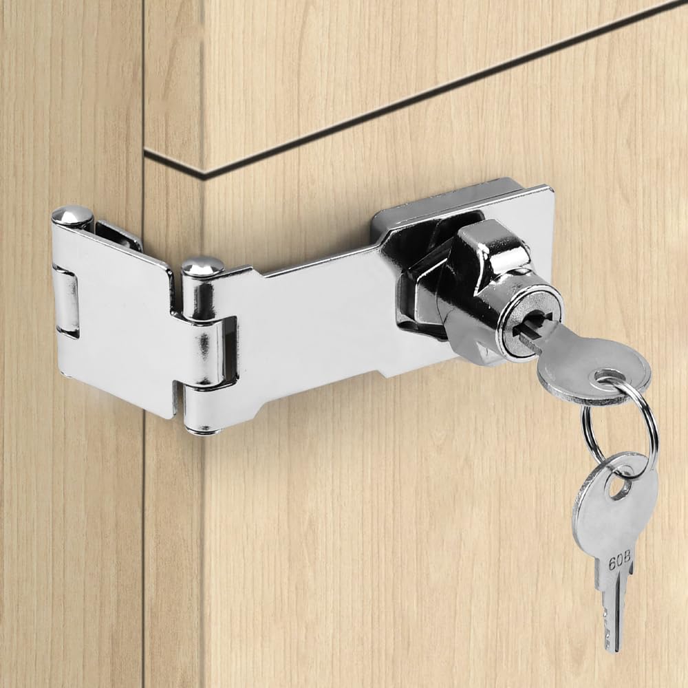 ADERTOS Triple Fold Keyed Hasp Lock Hasp and Staple with Padlock, Heavy Duty Shed Lock Door Lock Hasp Twist Knob Keyed Locking Hasp Safety Door Clasp Gate Lock with Key for Cabinets Drawers (3 Inch)