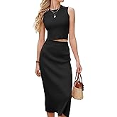 Arach&Cloz Women's Non See Through 2 Piece Sets Tank Top and Midi Skirt Knit Outfits