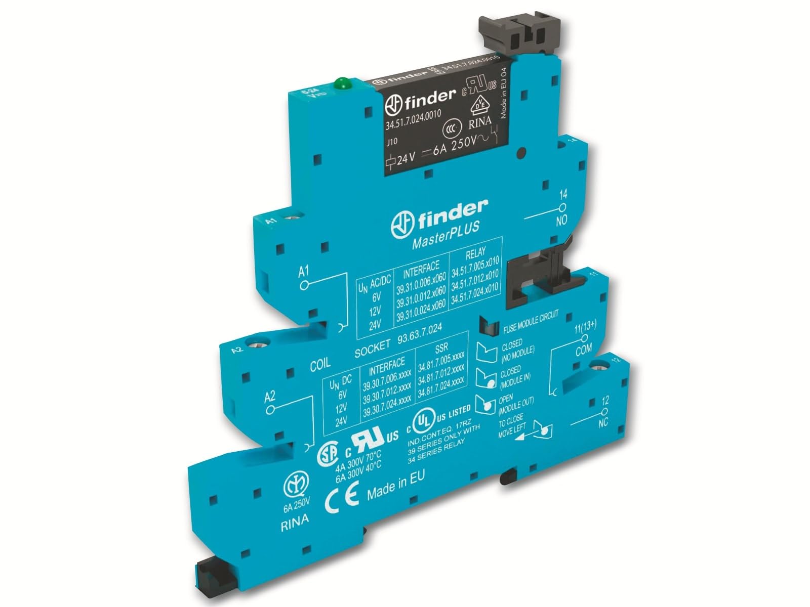 Finder 393100240060 Masterplus Electromechanical Relay Interface Modules Bornes Fuse with Agni Cage