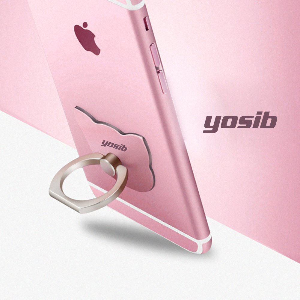 Phone Finger Ring Stand Holder 360° Rotation Universal Cellphone Slacker Stent Phone Bracket for iPhone Smart-phone and Tablets (cat) (Rose gold)
