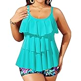 Yonique Women's Plus Size Tankini Swimsuits with Shorts Two Piece Bathing Suits Ruffle Swimsuits Tummy Control Swimwear