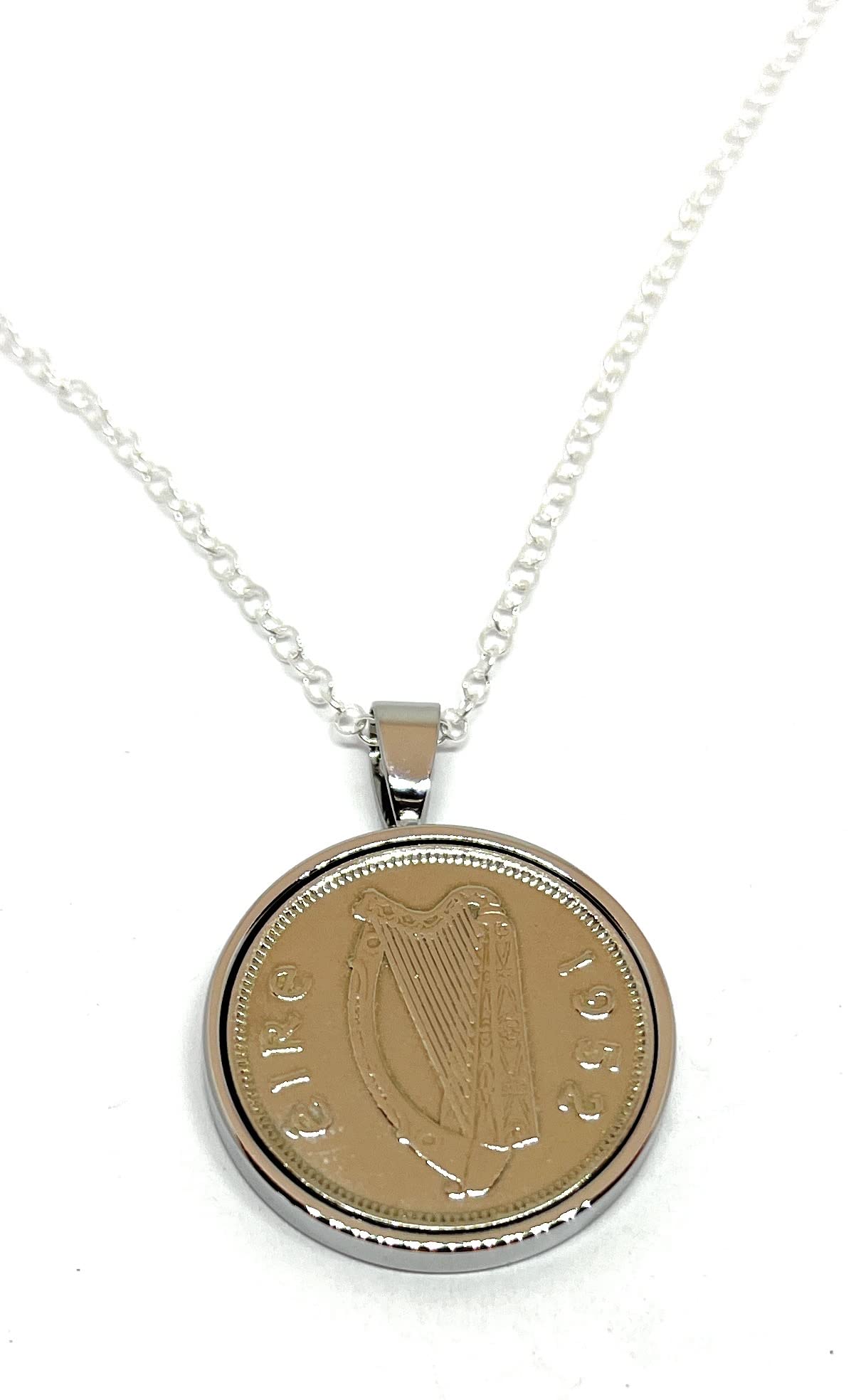 OCC Old Coin Cufflinks Solid Round 1952 Original Irish Sixpence Cinch Pendant for a 74th birthday