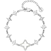 Cicy Bell Womens Bracelets 18k Gold Plated White Shell Cubic Zirconia Square Cross Adjustable Chain Link Bracelets for Women 6.69" with 2" Extender