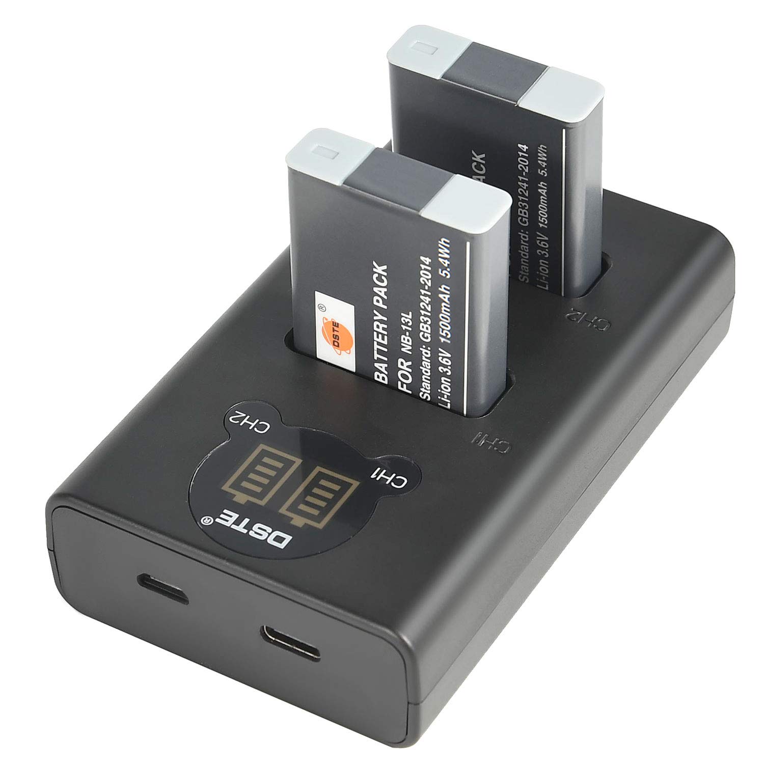 DSTE 2x NB-13L Replacement Battery + Dual USB Charger with LCD Display Compatible with Canon PowerShot G5X G7X G9X,G5X Mark II,G7X Mark II,G9X Mark II,SX720 HS,SX730 HS,SX620 HS,G1 X Mark III Camera