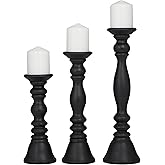 Deco 79 Wood Decorative Candle Holder Turned Style Pillar Candle Stand, Set of 3 Candlestick Holder 18, 15, 12'H, Black
