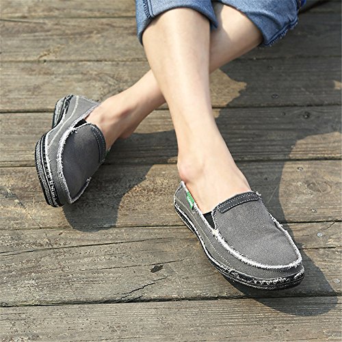 BEFAiR Mens Canvas Shoes Vintage Breathable Slip on Loafers (13 D(M) US, Grey) - Thumbnail 5