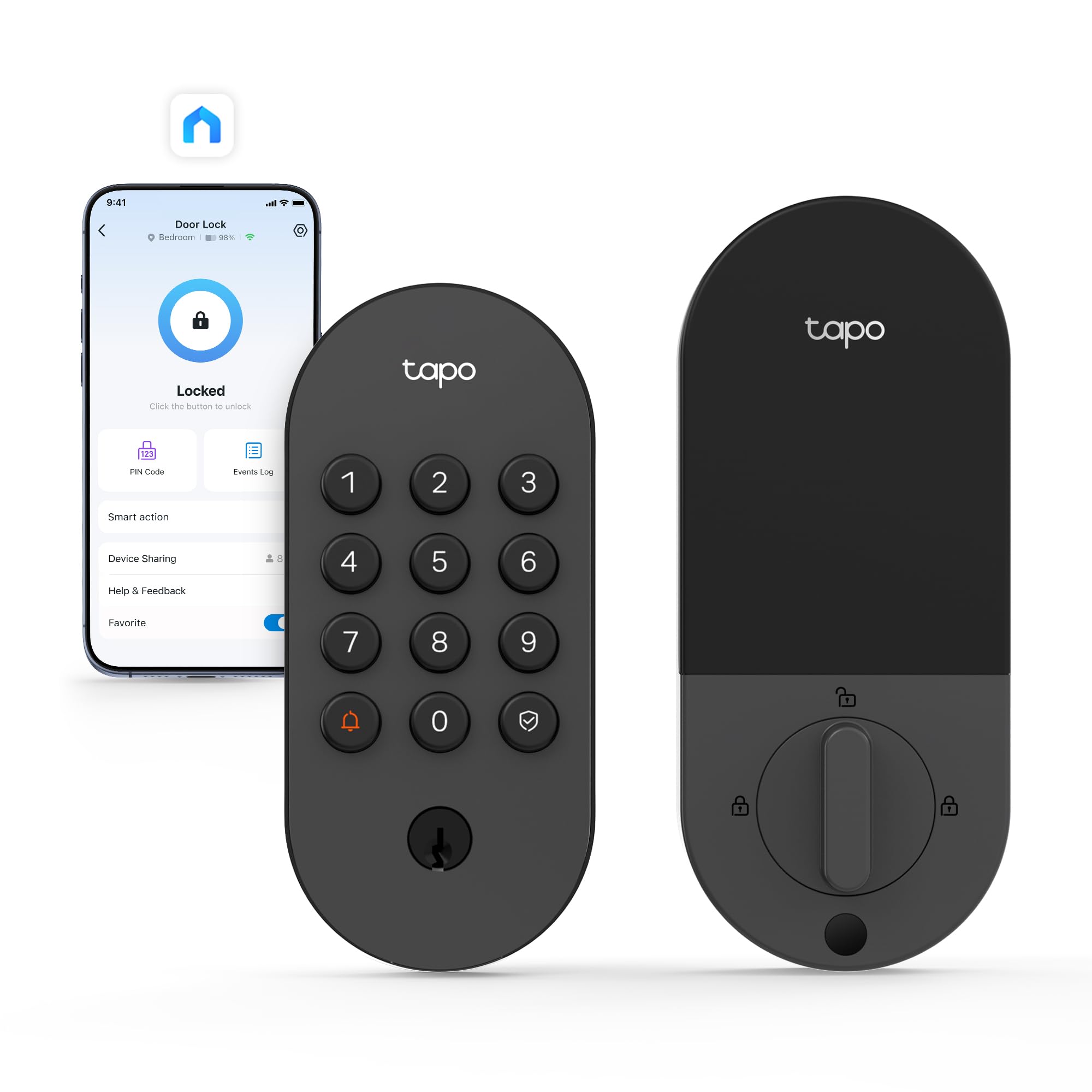 Photo 1 of ***(USED/ MISSING PARTS)***Tapo Smart Wi-Fi Deadbolt Door Lock – Keyless Tactile Buttons, Customized Access with in-App Monitoring, Auto-Lock, IP54 Weatherproof, BHMA Grade 3, Compatible with Standard Door Sizes, Tapo DL100