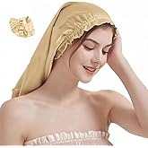 SereLune 100% Mulberry Silk Adjustable Bonnet Sleep Cap, Long Silk Turban/Bonnet for Sleeping, Shower Cap, Hair wrap for Sleep,8 Colors (Gold)