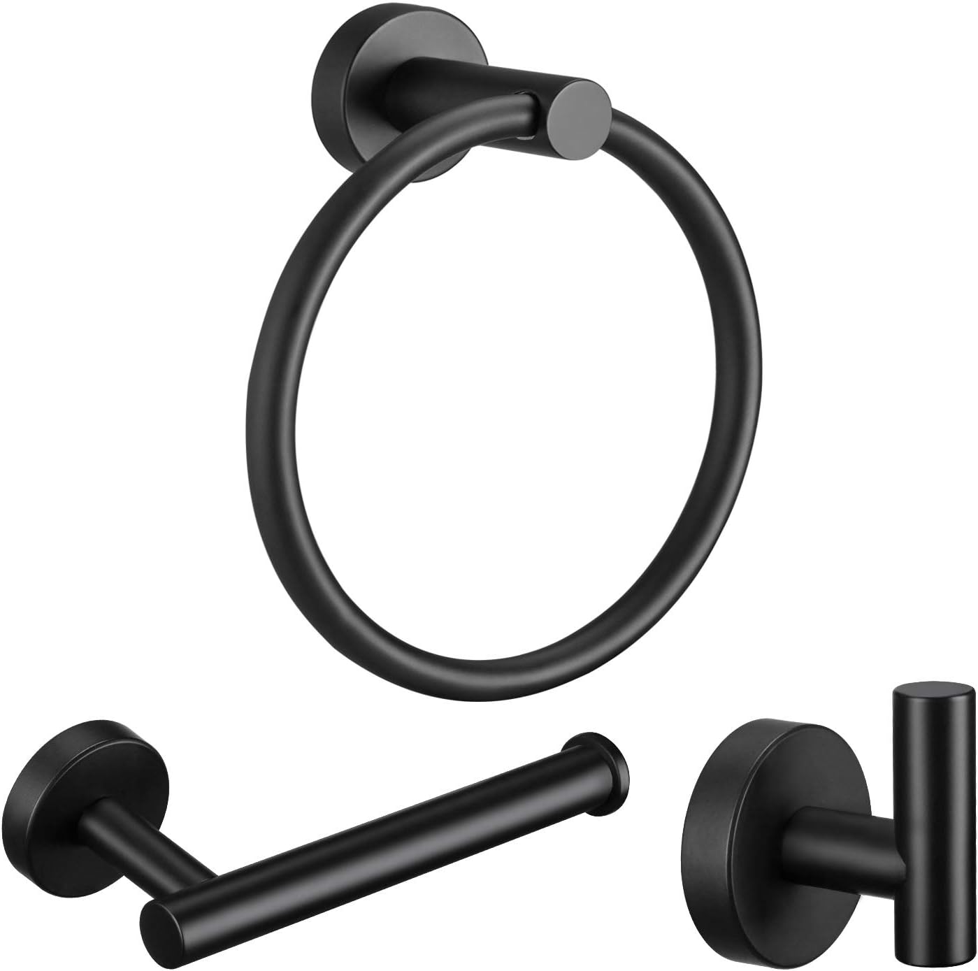 Pynsseu 304 Stainless Steel Bathroom Hardware Accessories Set Matte Black 3-Piece Set Includes Hand Towel Ring, Robe Towel Hook, Toilet Paper Holder Heavy Duty Wall Mount Bathroom Holder: Home & Kitchen