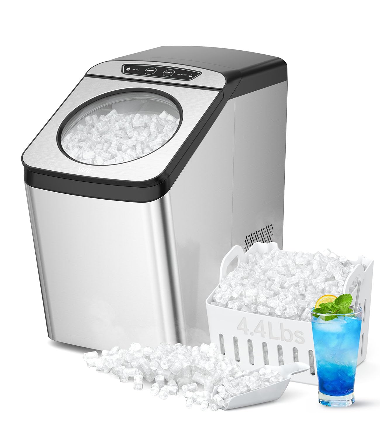 Photo 1 of WIE Nugget Ice Maker Countertop, 44 lbs in 24 Hours, Pellet Ice Maker Machine with Self-Cleaning, 0.75 Gallon Tank & Scoop Included, Crushed Pebble Ice Makers for Home/Office/Bar/Party, Silver