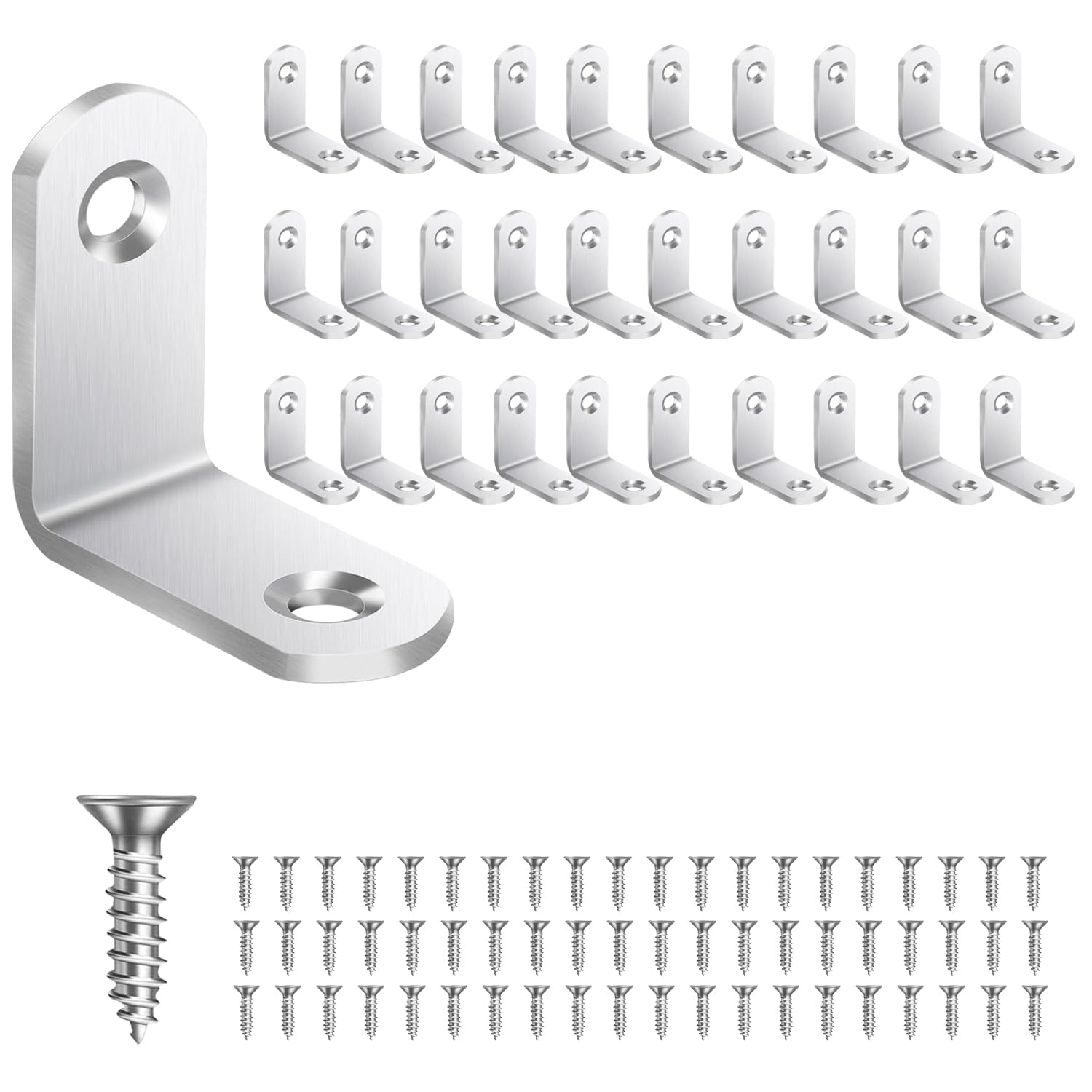 Stainless Steel Heavy Duty L-Shaped Corner Brackets - 30PCS 30x30x16mm Furniture Connectors with 60 Screws for Shelves, Cupboards, Woodworking, DIY Projects - Rust-Resistant Right Angle Fixings