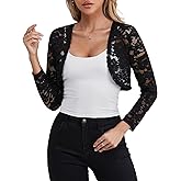 Fuinloth Women's Lace Shrugs, 3/4 Sleeve Bolero Sheer Floral Top Cardigan