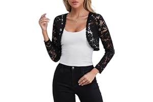 Fuinloth Women's Lace Shrugs, 3/4 Sleeve Bolero Sheer Floral Top Cardigan