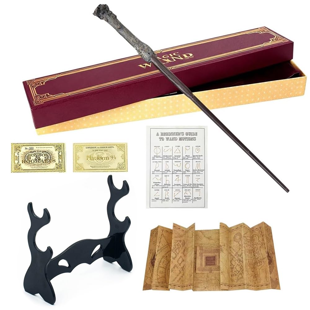 KBIBCK HPotter Wand, Handcrafted Wizard Wand, 35CM Magic Harry Wands in Gift Box with Station Ticket, Spell Chart, Map and Holder, for Role Play, Birthday Party Gifts and Collectibles