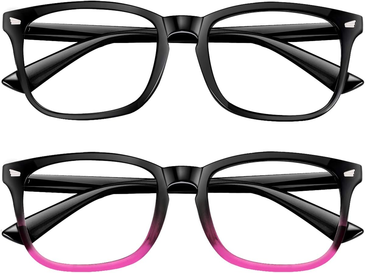 Blue Light Blocking Glasses 2pack Square Computer Glasses Women/Men, Nerd Reading Gaming Glasses Non Prescription