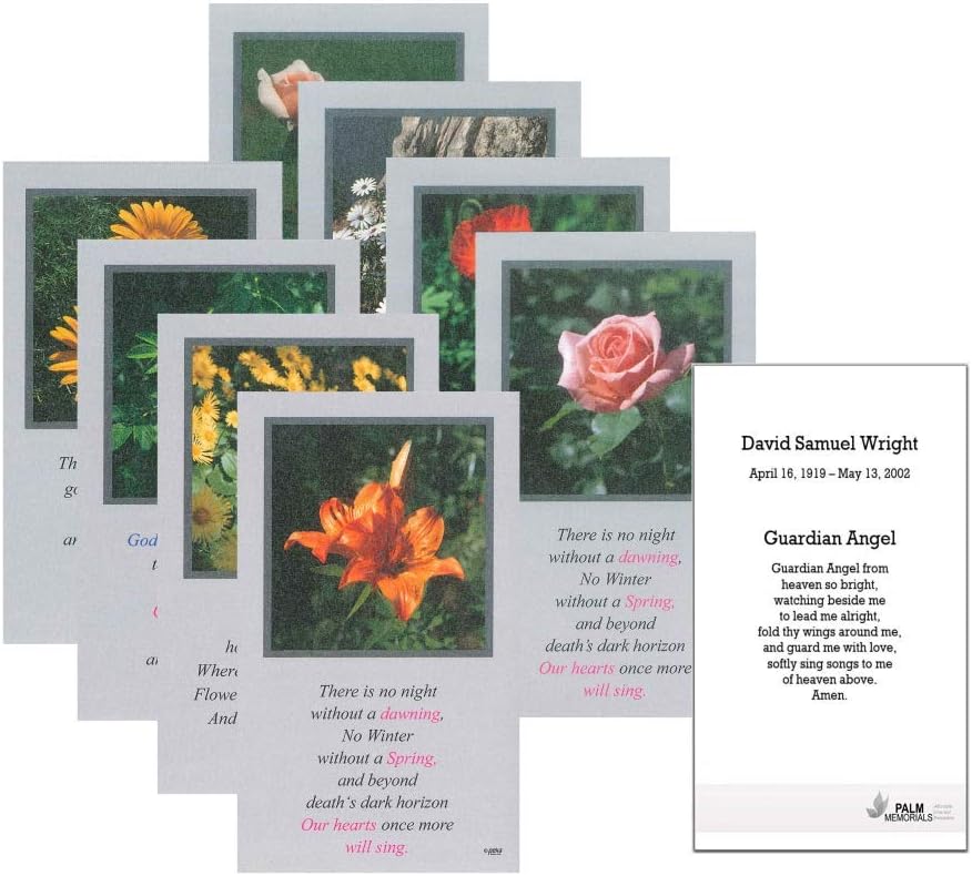 Set of 50 Custom Funeral Memorial Mass Cards (Flowers