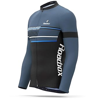 Roadbox Herren Radtrikot - Durchgehender Reißverschluss feuchtigkeitstransportierend Laufen Langarm, Atmungsaktive Fahrradtri