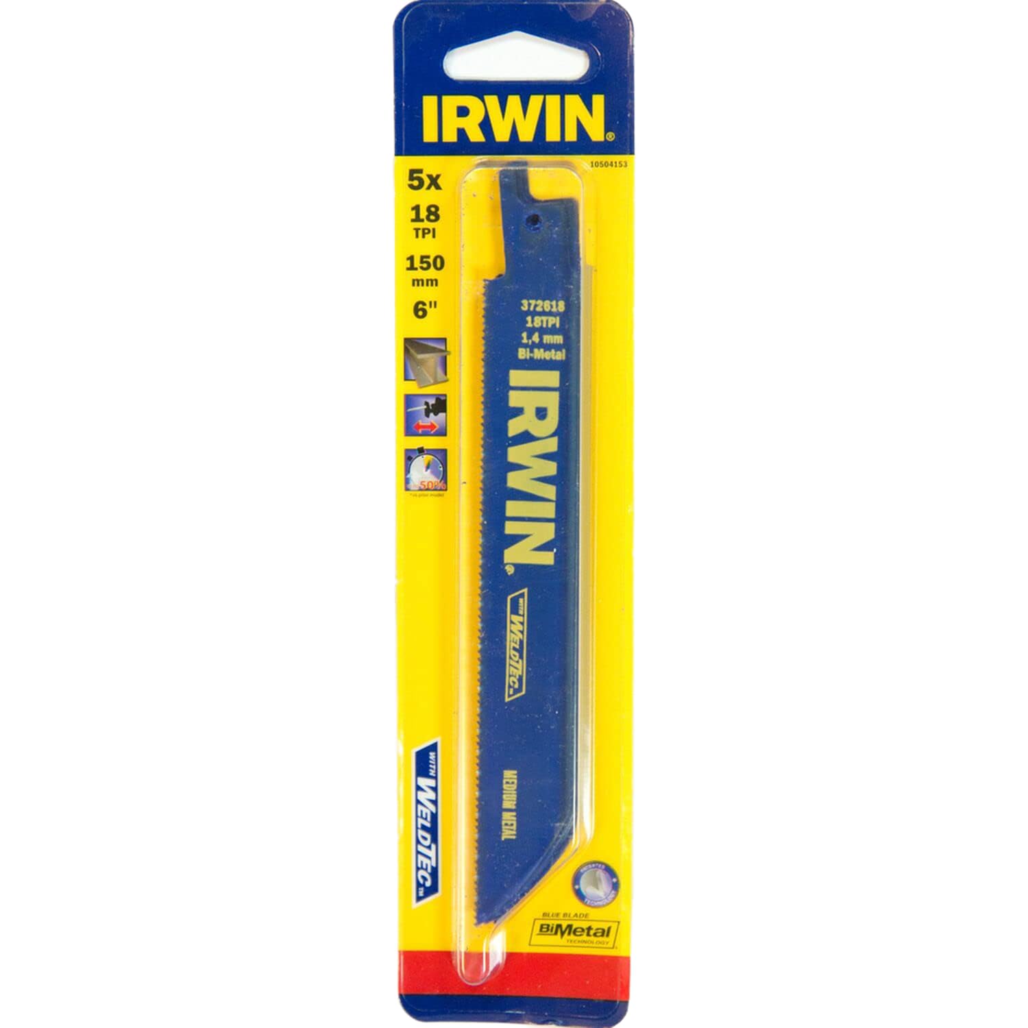 IRWIN Metal Cutting Bi-Metal Reciprocating Saw Blades 10504153, Pack of 5