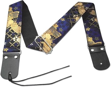 TP-STRAPS 和柄ストラップ・扇面/黒-青 L（約：95cm～157cm） tiny products ギターストラップ 京都 金襴生地使用 made in Japan