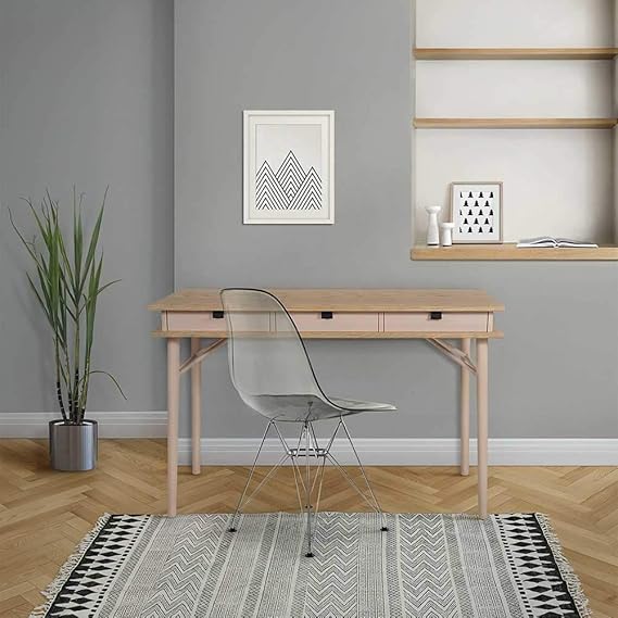 Pharao24 Skandi Design Schreibtisch mit Schubladen in Rosa Eiche