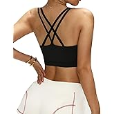 INKEEP Women's Criss Cross Back Padded Sports Bras, Medium Support Workout Sports Bras Athletic Tank Top Racerback Cami