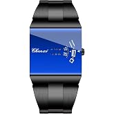 Gosasa Square Watch for Men, Blue Mirror Dial, Stainless Steel Quartz Watch | Rectangular Blue Mirror Dial with a Unique Time Display, Polished Metal Bracelet and Modern Style for Office and Casual Wear