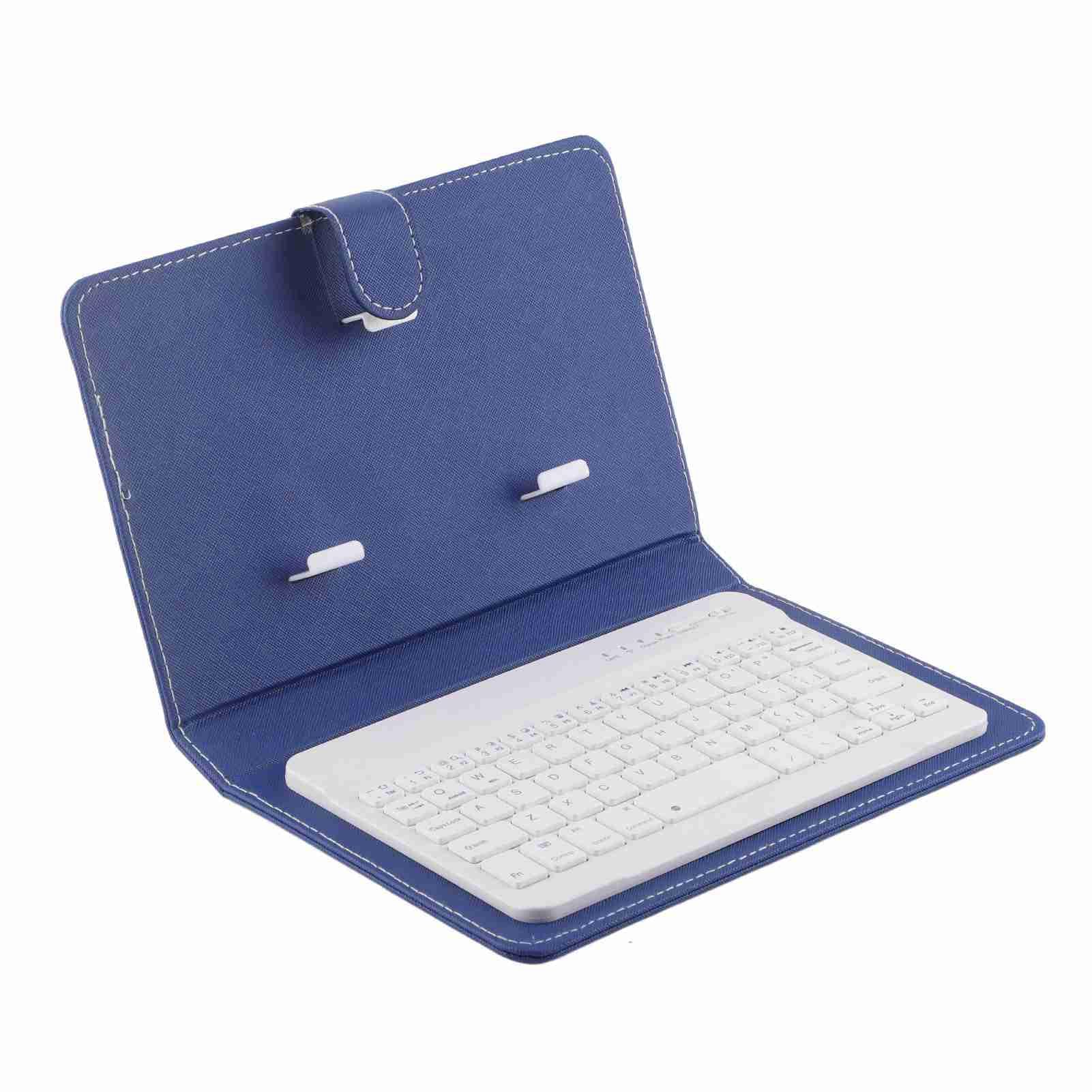 Sutinna Portable Bluetooth Keyboard, Wireless Keyboard with Portfolio Flip Leather Case Cover 4.5-6.8Inch for Smartphones and Tablets(blue)