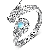 Zunxinsan Dragon Ring 925 Sterling Silver Dragon Ring for Women Moonstone Dragon Ring Dragon Jewelry for Women