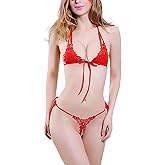 EVAbaby Sexy Floral Lace Lingerie Set Sheer Eyelash Halter Two Piece Sleepwear for Women