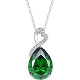 FJ Teardrop Birthstone Necklaces 925 Sterling Silver Pear Cut Pendant Necklace Birthday Jewelry for Women