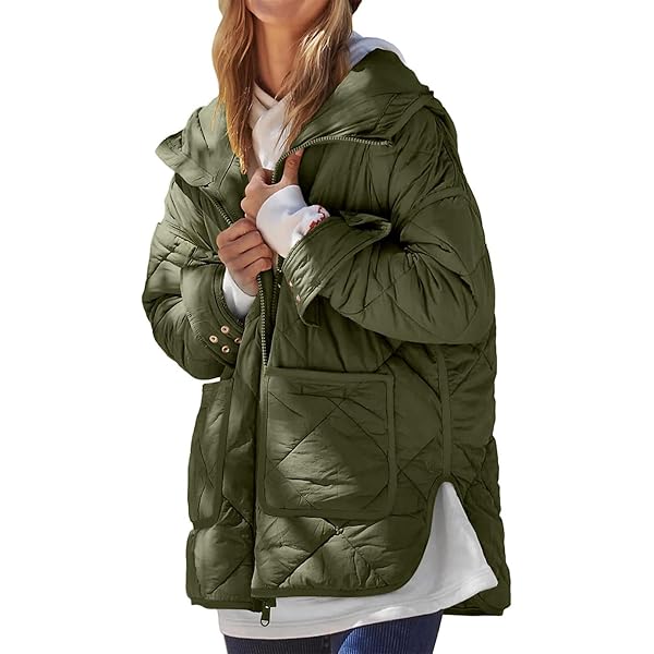 Dyexces Womens Quilted Puffer Jacket Hooded Long Sleeve Zip