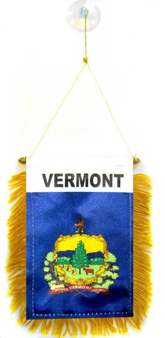AZ FLAG - Vermont Mini Banner - 6'' x 4'' - 100% Polyester US state of Vermont Small Pennant for Car - Double-sided Flag with Suction Cup Hanger