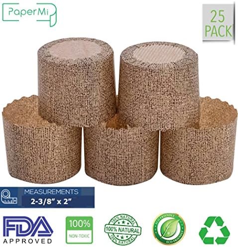 Paper Muffin Cupcake Mold, Disposable Baking Cup Panettone paper mold 25ct, non-stick paper All Natural FDA Approved, Providing a Beautiful Display for Serving Baked Goods (2-3/8 x 2")