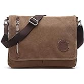 Unisex Messenger Bag Casual Canvas Bag Shoulder Sling Bag Satchel Messenger Bag for Men Work Office 13 inch Laptop Bag (Medium-Coffee)